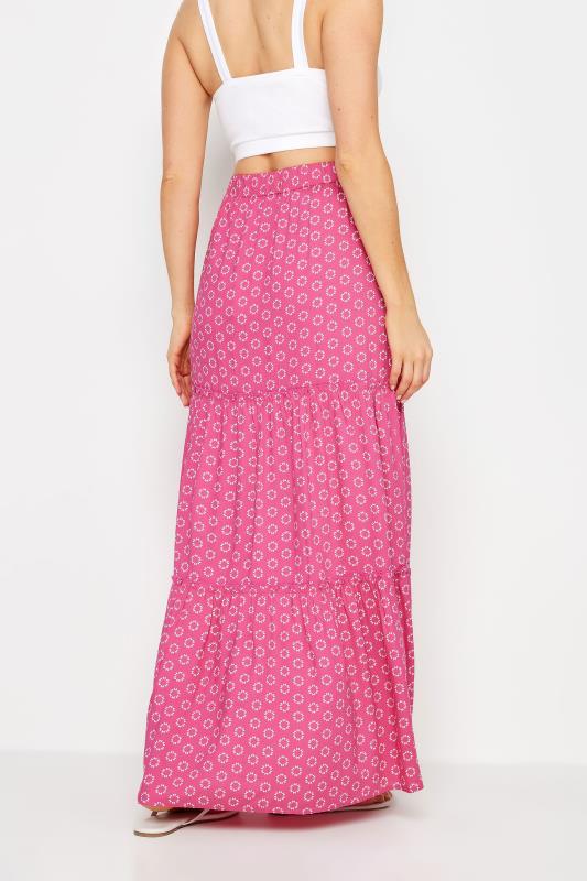 LTS Tall Women's Pink Abstract Floral Print Tiered Maxi Skirt | Long Tall Sally 3