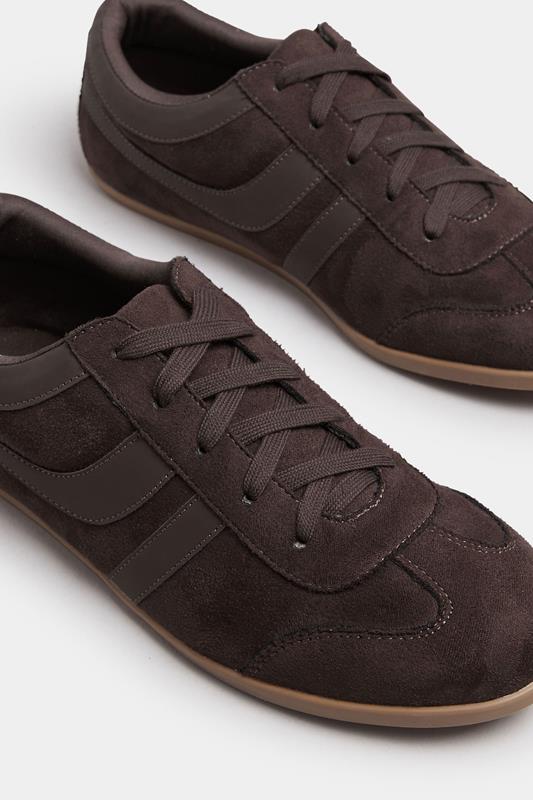 Brown Low Retro Stripe Trainers In Extra Wide EEE Fit | Yours Clothing 5
