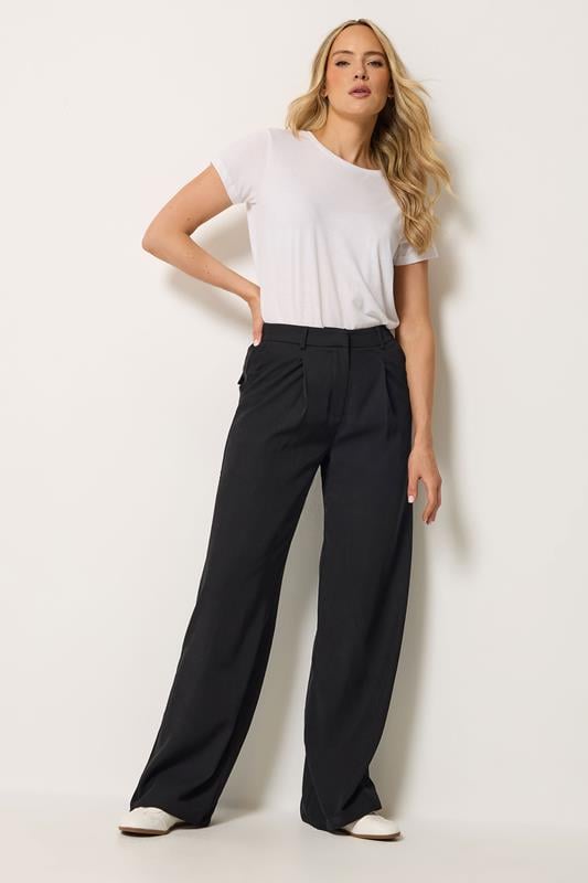  LTS Tall Black Pleated Wide Leg Trousers