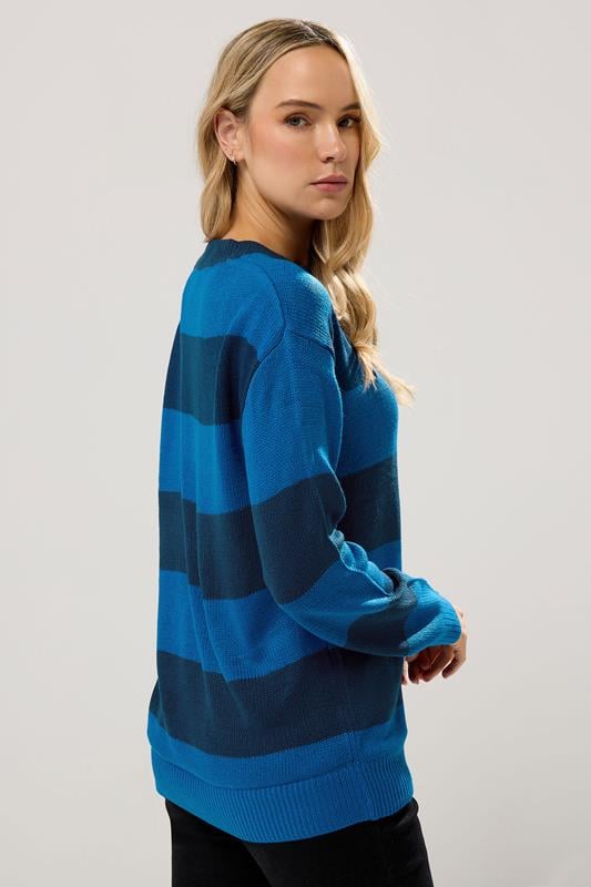 LTS Tall Blue Knitted Stripe Crew Neck Jumper | Long Tall Sally 3