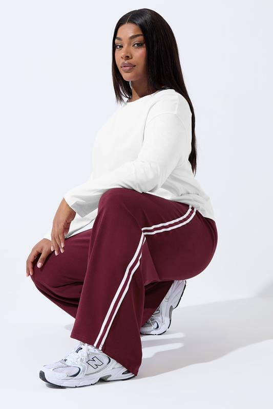 LIMITED COLLECTION Plus Size Burgundy Red Side Stripe Wide Leg Trousers | Yours Clothing 2