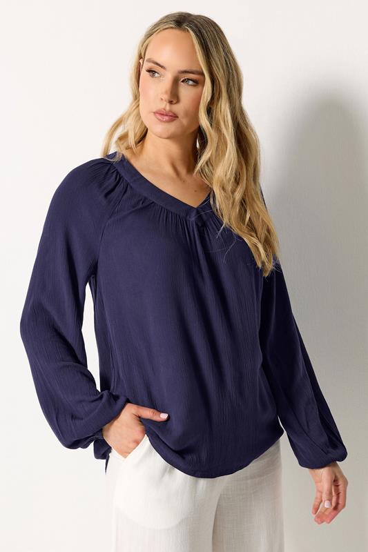  LTS Tall Navy Blue Crinkle Blouse