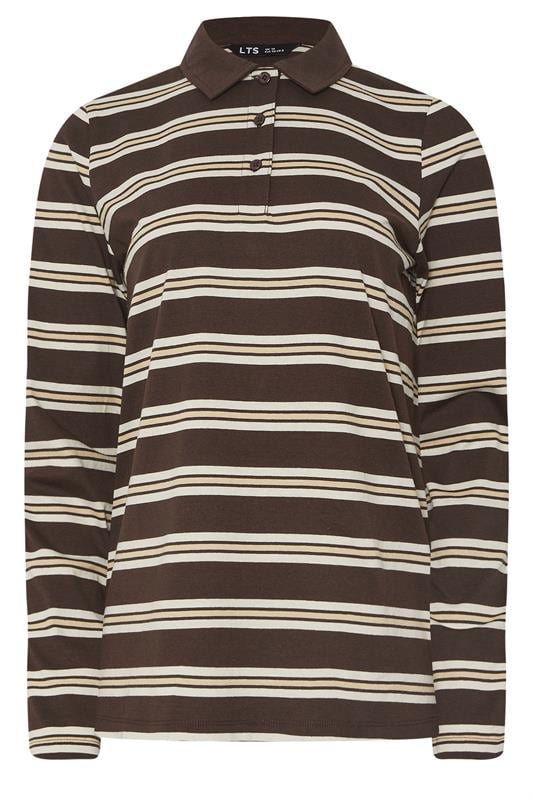 LTS Tall Chocolate Brown Striped Jersey Polo Top | Long Tall Sally 5
