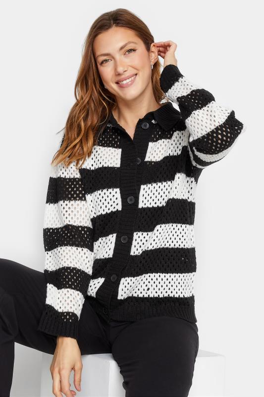 LTS Tall Womens Black & White Stripe Crochet Cardigan | Long Tall Sally 1