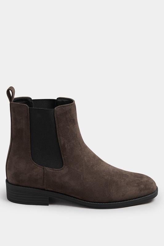 LTS Chocolate Brown Faux Suede Chelsea Ankle Boots In Standard Fit | Long Tall Sally 3