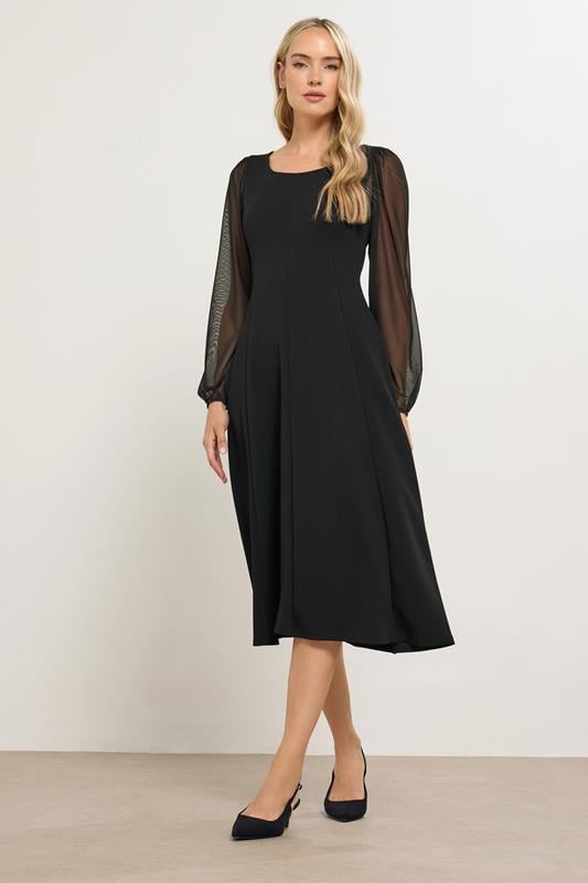 Tall  LTS Tall Black Mesh Sleeve Midi Dress