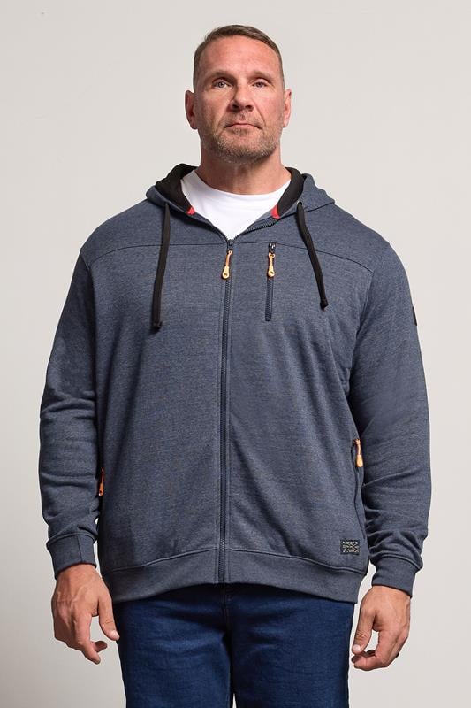 D555 Big & Tall Navy Blue Marl Zip Through Hoodie