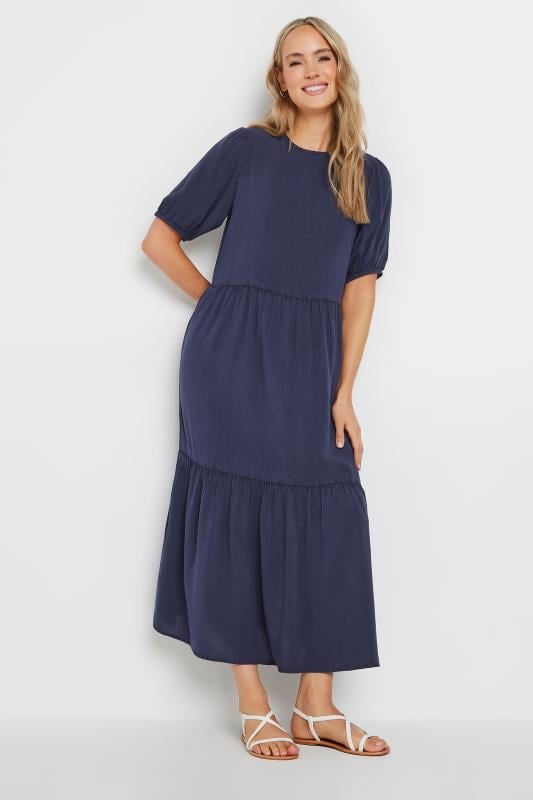 LTS Tall Navy Blue Wash Tiered Smock Dress | Long Tall Sally 3