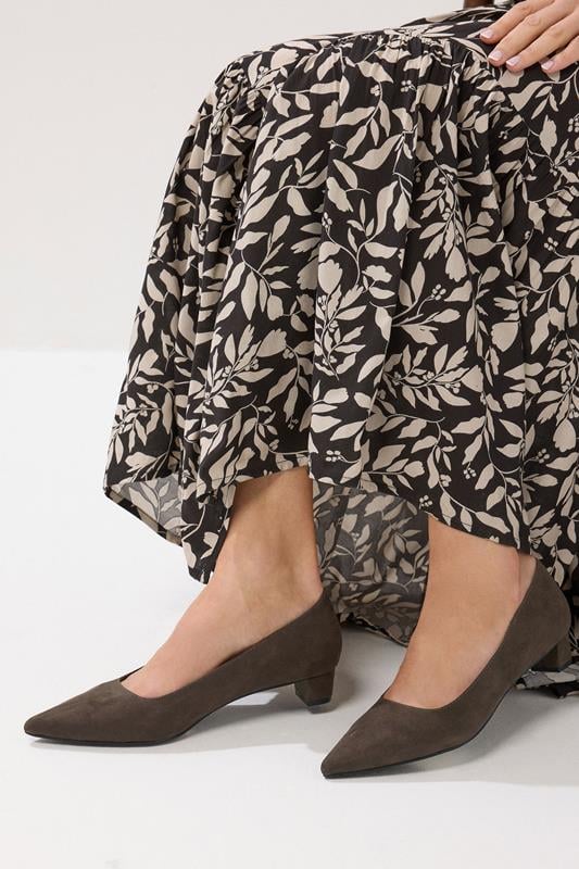 Tall  LTS Chocolate Brown Pointed Block Court Heel