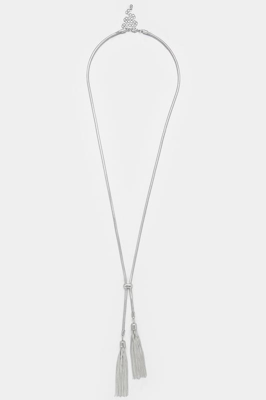 Silver Tone Double Tassel Long Necklace | Yours Clothing 2