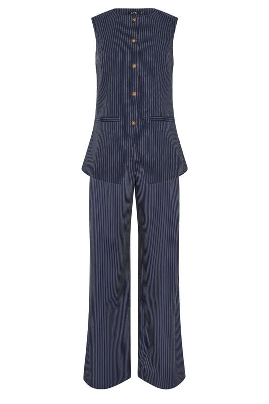 LTS Tall Women's Set Navy Blue Pinstripe Waistcoat & Wide Leg Trousers | Long Tall Sally 8