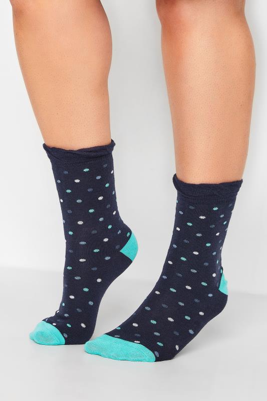 4 PACK Navy Blue Spot Print Socks | Yours Clothing  2