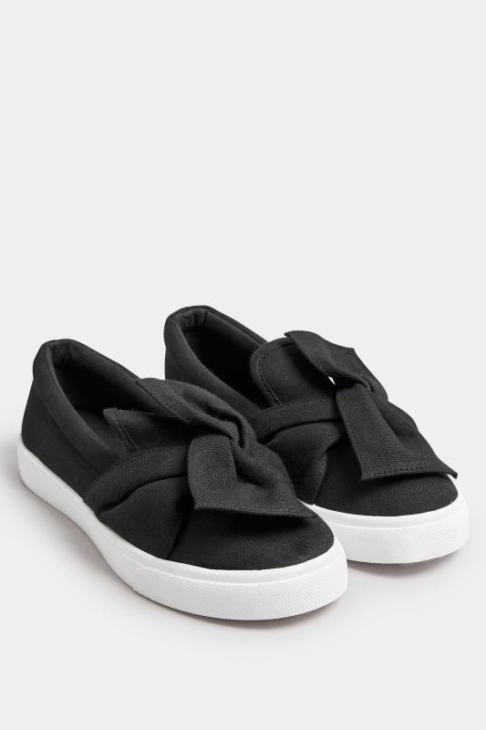 Black Twisted Bow Slip-On Trainers | Yours Clothing 2