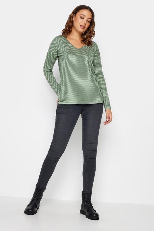 LTS Tall Khaki Green V-Neck Long Sleeve Cotton T-Shirt | Long Tall Sally 2