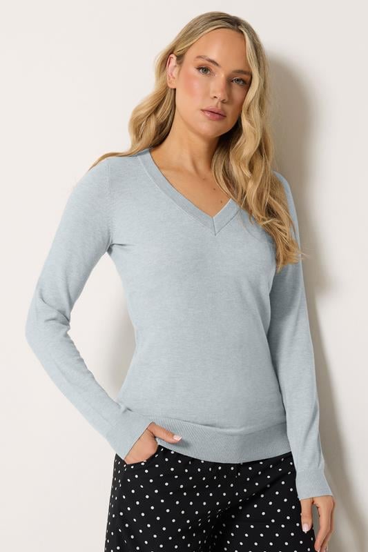  LTS Tall Grey Fine Knit V-Neck Jumper