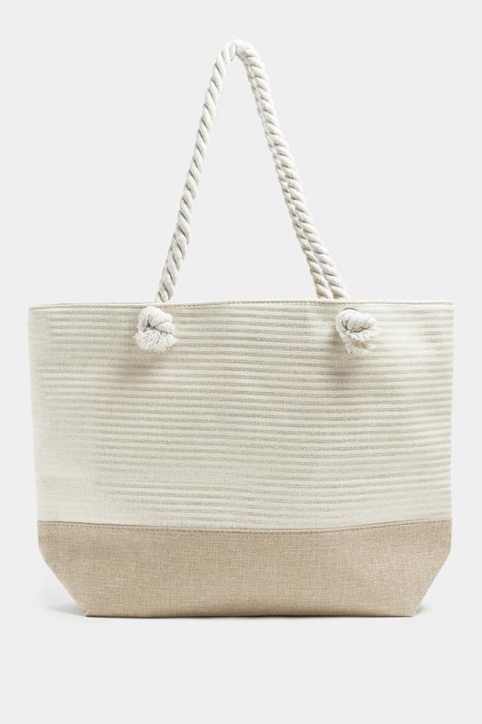  Yours Brown & Gold Striped Rope Tote Bag