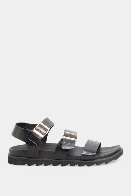 LTS Black Croc Buckle Strap Sandals In Wide E Fit | Long Tall Sally  3