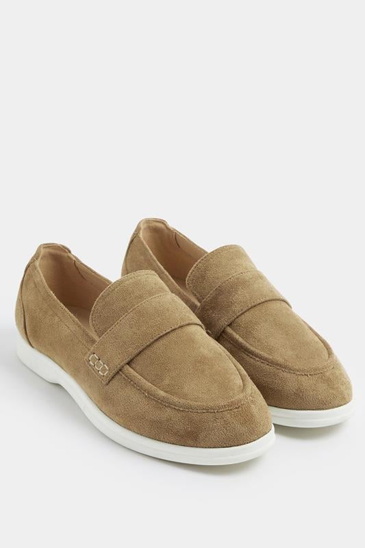 Natural Brown Faux Suede Loafers In Extra Wide EEE Fit