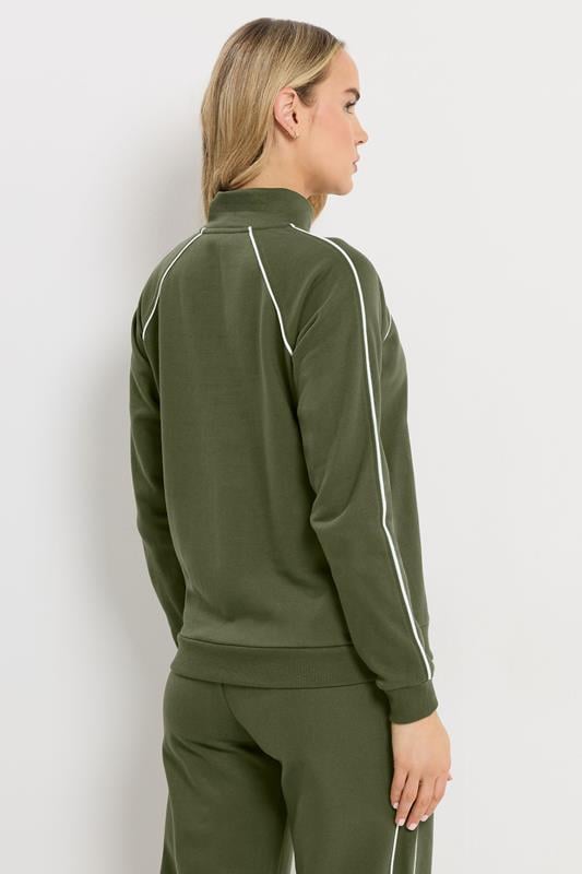 LTS Tall Women's Khaki Green Pipe Detail Quarter Zip Sweatshirt | Long Tall Sally 2