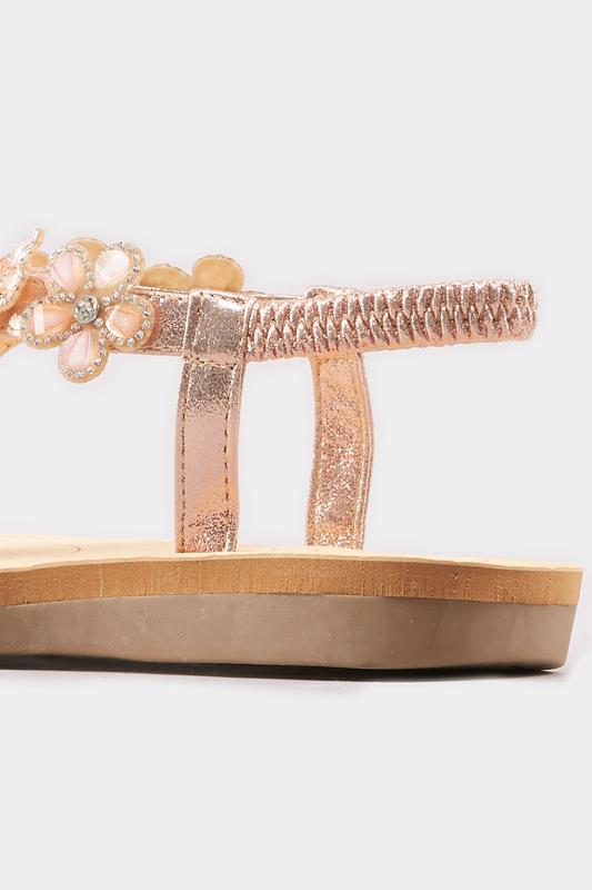 Rose Gold Diamante Flower Sandals In Wide E Fit & Extra Wide Fit | Yours Clothing 3
