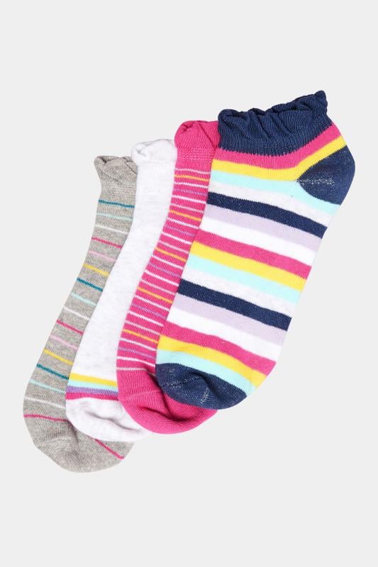 YOURS 4 PACK Plus Size Blue & Grey Stripe Ankle Socks | Yours Clothing  3