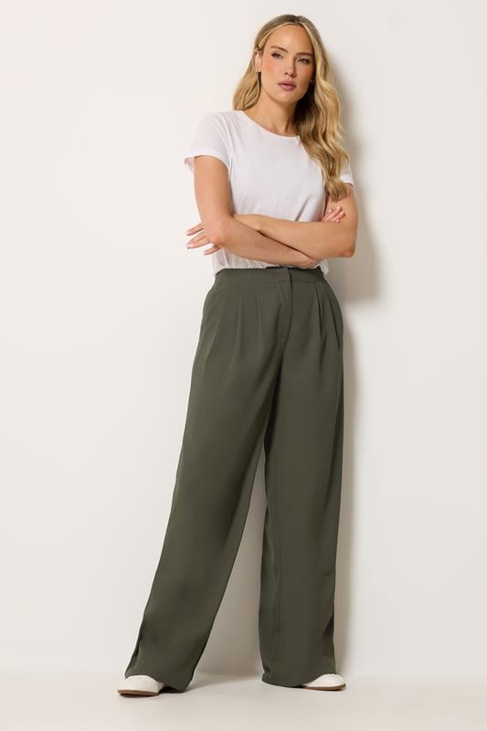  LTS Tall Olive Green Pleated Wide Leg Trousers