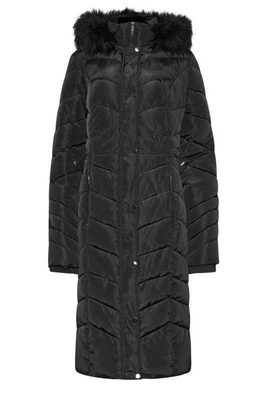 Black padded faux fur trim puffer coat best sale