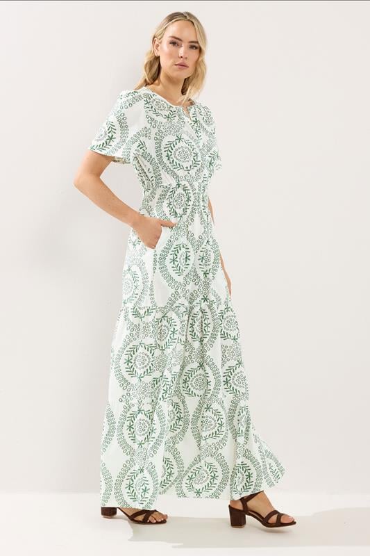 LTS Tall Women's Green & White Leaf Print Linen Maxi Dress | Long Tall Sally 1