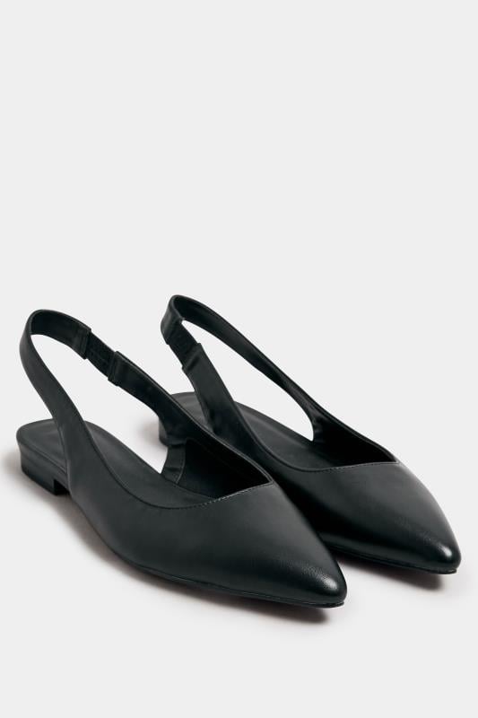 LTS Black Faux Leather Slingback Point Pumps In Standard Fit Long Tall Sally