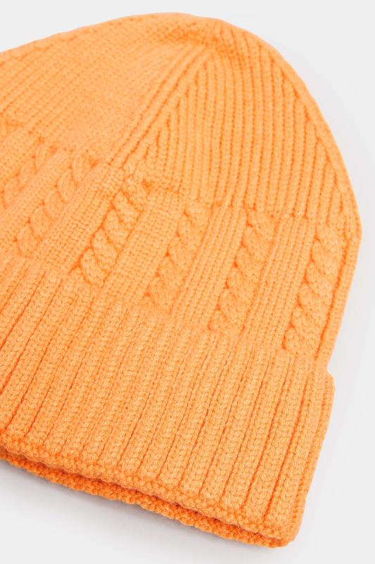Bright Orange Cable Knit Beanie Hat | Yours Clothing 3