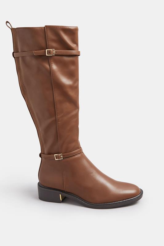Chocolate Brown Snaffle Stretch Knee High Boots In Standard Fit | Yours Clothing 3