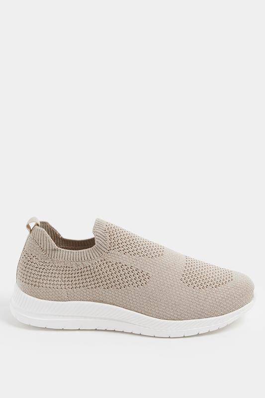 Gold Knitted Slip On Trainers In Wide E Fit | Yours Clothing  2