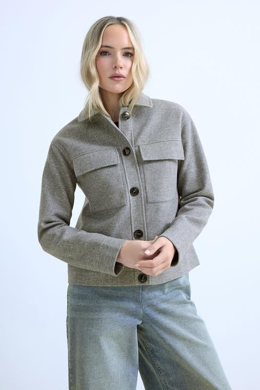 LTS Tall Grey Brushed Button Trucker Jacket | Long Tall Sally 1