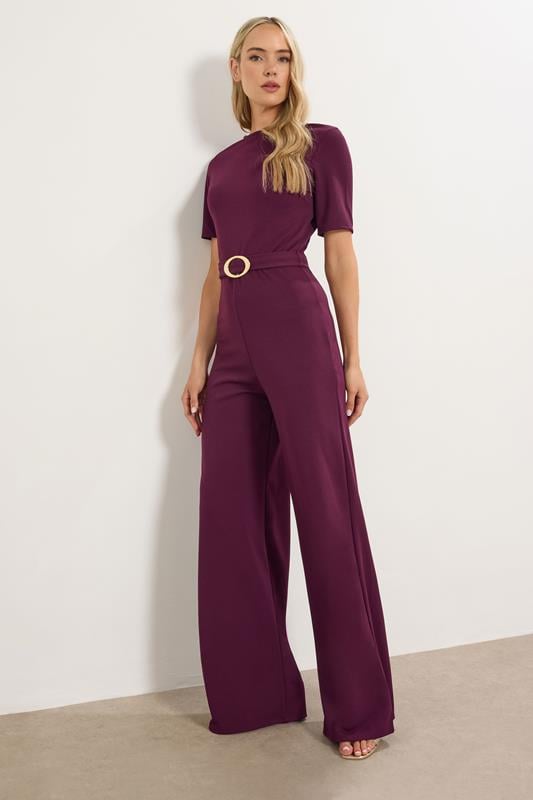 Tall  LTS Tall Berry Red Belted Jumpsuit