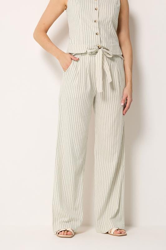 LTS Tall Women's Ivory White Pinstripe Linen Wide Leg Trousers | Long Tall Sally 2