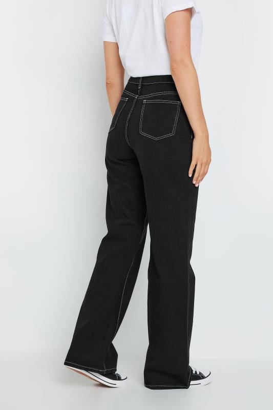 LTS Tall Black Contrast Stitch Wide Leg Jeans | Long Tall Sally 4