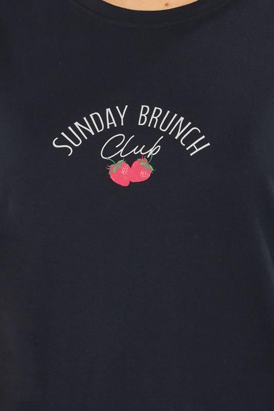 LTS Tall Women's Navy Blue 'Sunday Brunch' Slogan Striped Pyjama Set | Long Tall Sally 5