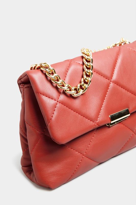 Red Quilted Chain Handle Bag | Yours Clothing 4
