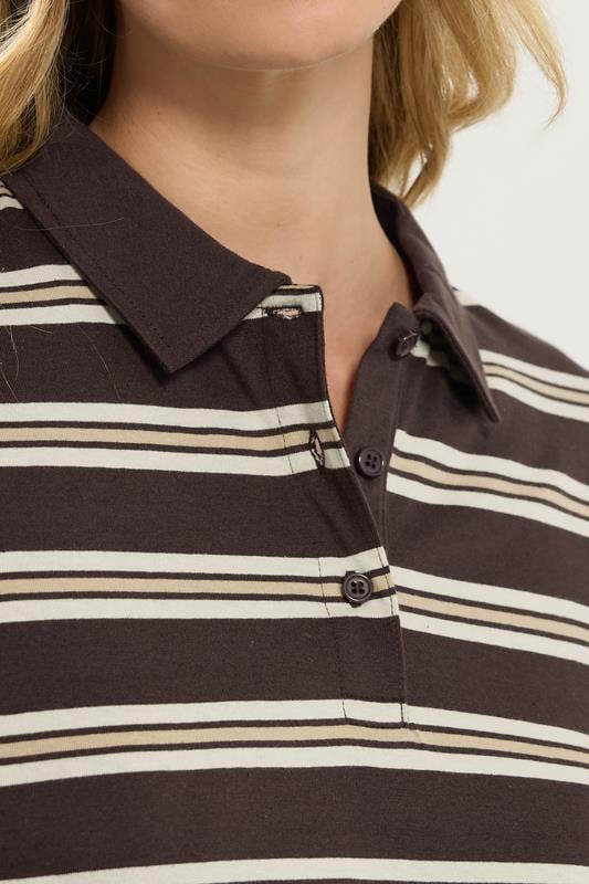 LTS Tall Chocolate Brown Striped Jersey Polo Top | Long Tall Sally 4