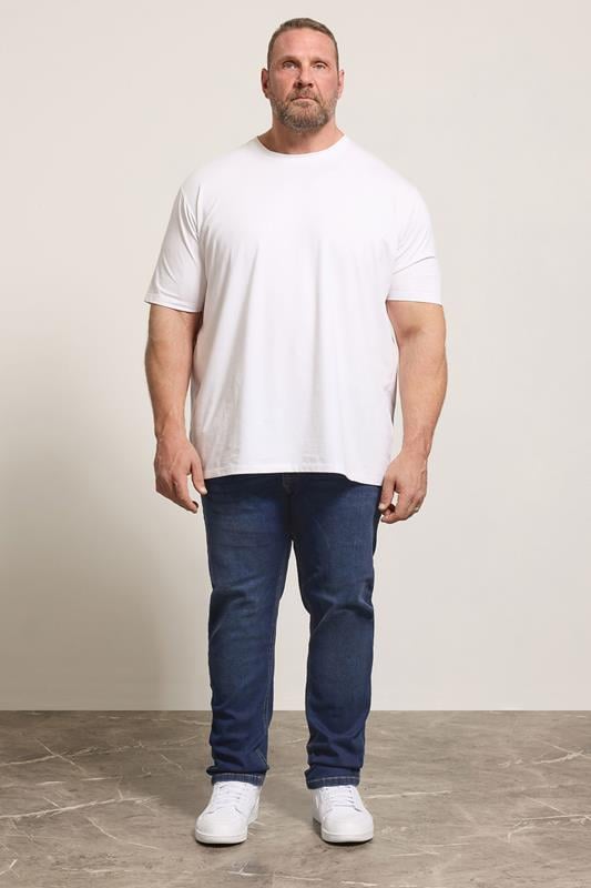 D555 Big & Tall Blue Blue Tapered Stretch Jeans | BadRhino 1