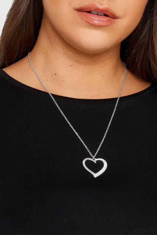 Plus Size  Yours Silver Tone Half Diamante Heart Pendant Necklace
