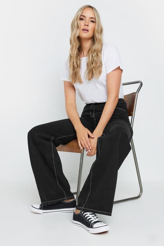 LTS Tall Black Contrast Stitch Wide Leg Jeans | Long Tall Sally 6