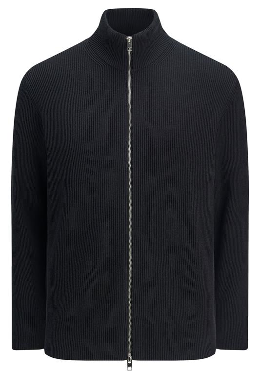 JACK & JONES Big & Tall Black Knit Zip Cardigan | BadRhino 4