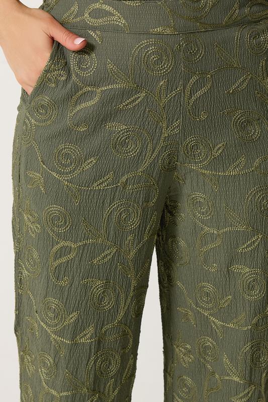 LTS Tall Women's Set Olive Green Floral Embroidered Shirt & Trousers | Long Tall Sally  5