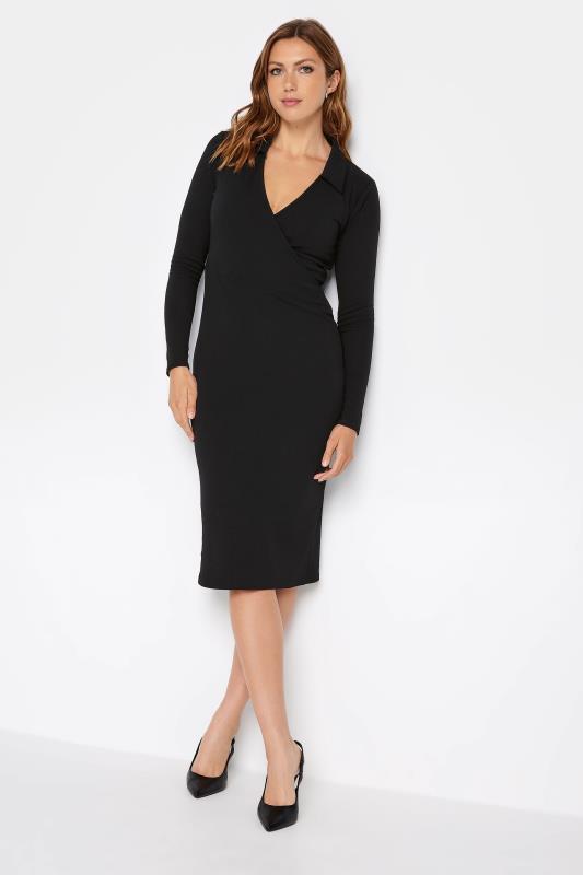 LTS Tall Black Long Sleeve Collared Midi Dress | Long Tall Sally 2