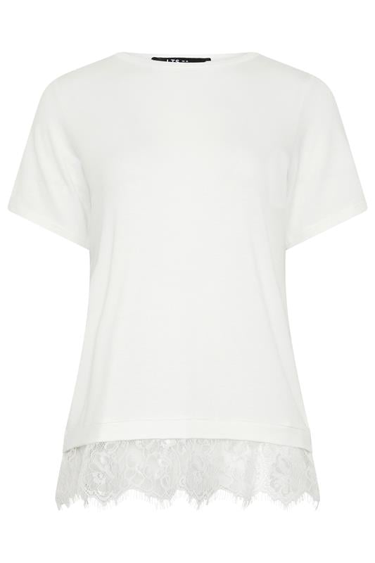 LTS Tall Women's White Lace Hem Detail T-Shirt | Long Tall Sally 6