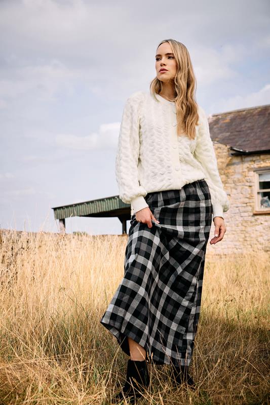 Tall  LTS Tall Black Cotton Check Side Tie Maxi Skirt
