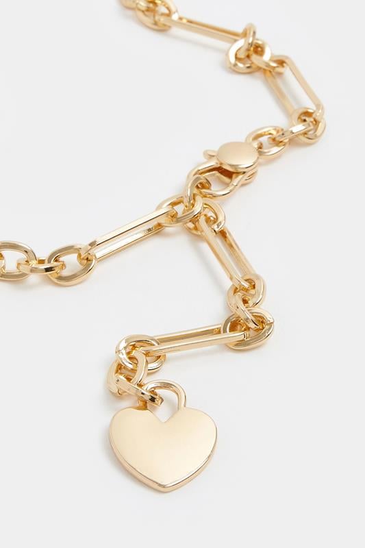 Gold Tone Link Heart Charm Necklace | Yours Clothing 2