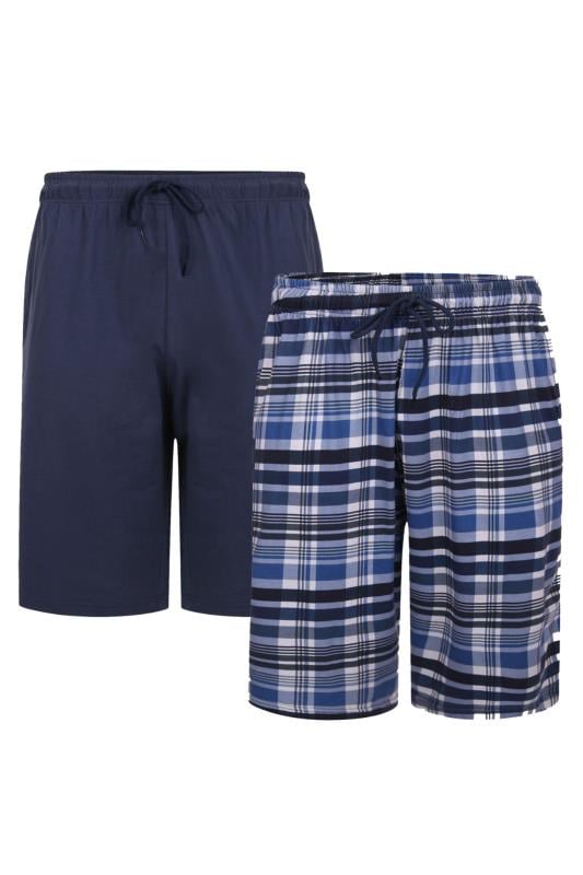 KAM 2 PACK Navy Blue & Check Lounge Shorts
