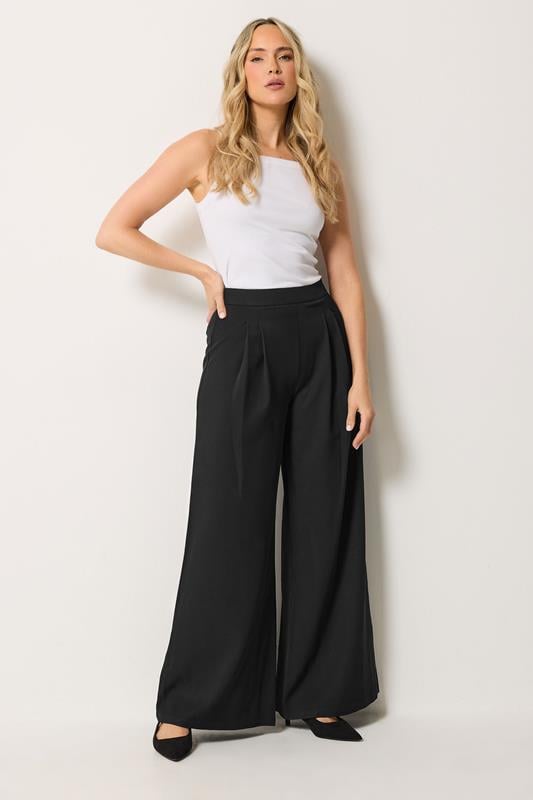  LTS Tall Black Pleat Front Wide Leg Trousers